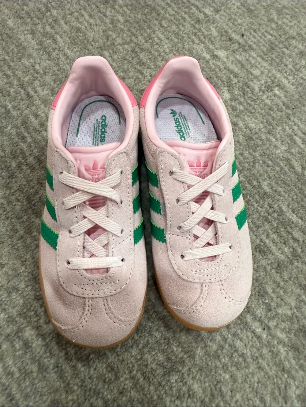 adidas Kids Pink Suede Sneakers with Green Stripes